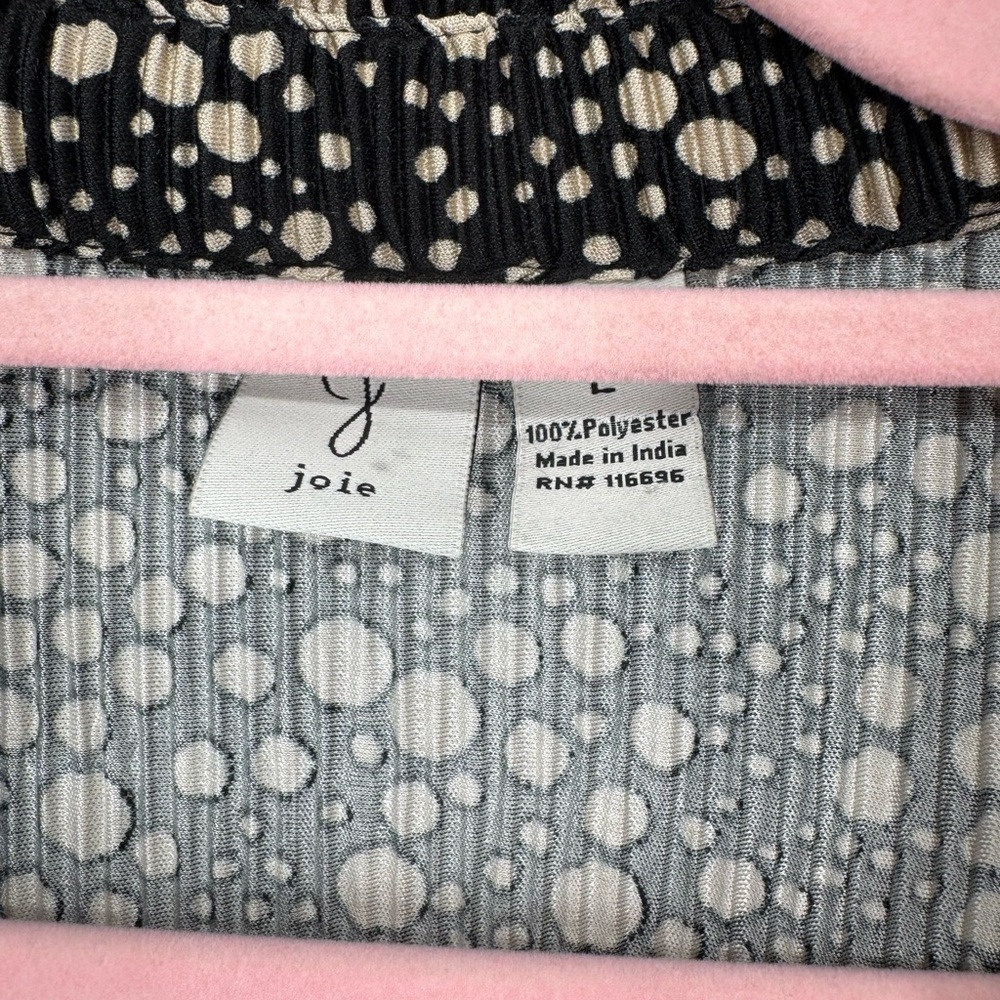 Joie Women's Black + Cream Polka Dot Collared Blouse With Lettuce Hem Size Large - Picture 4 of 4